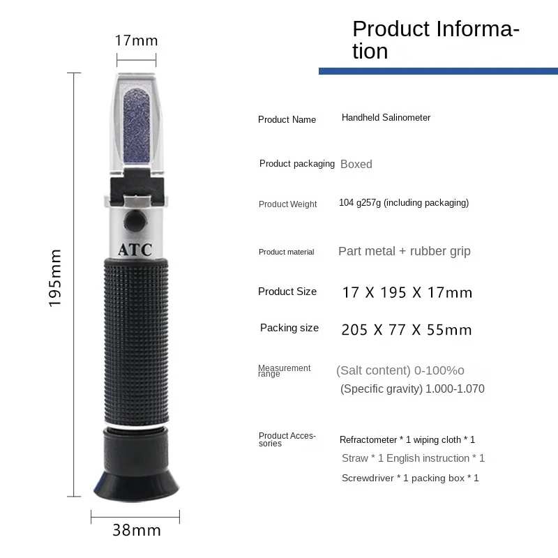 

10pcs Handheld Salinometer Refractometer Seawater Detector Seawater Hydrometer Aquarium Optical Salinometer