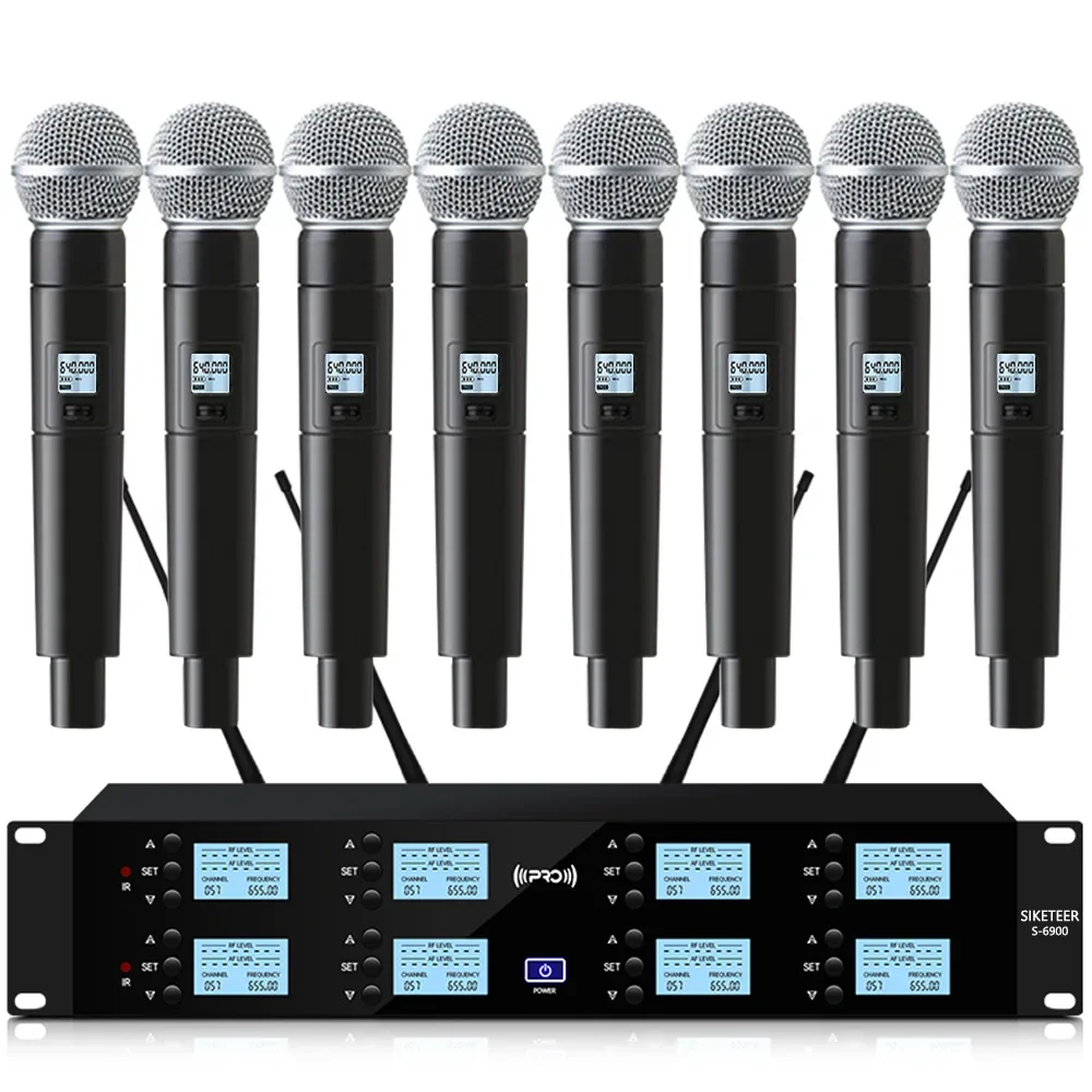 

Wireless Microphone System Professional 8-Channel UHF Handheld Mic Set for Stage Performances Houses of Worship Meeting Rooms