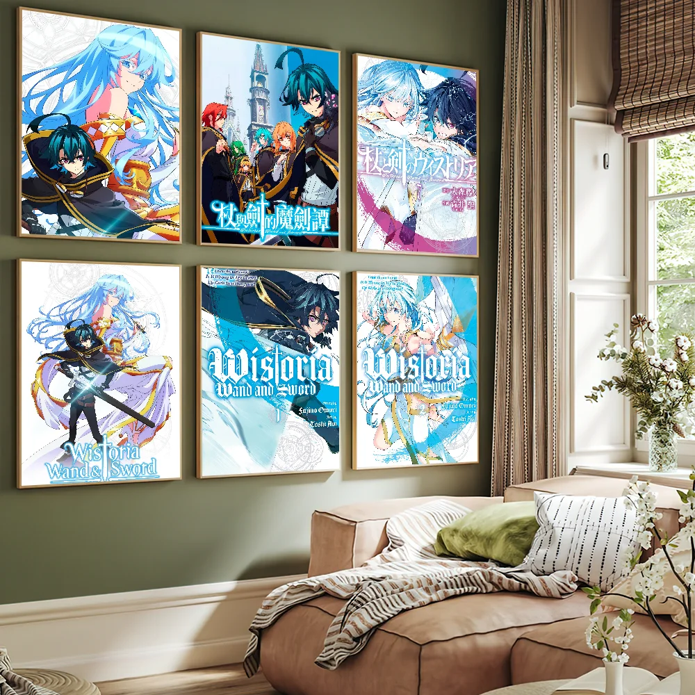 Bilinbili-Póster de espada de varita Wistoria de Anime, pegatina de pared para dormitorio, sala de estar, oficina, decoración del hogar, pintura autoadhesiva