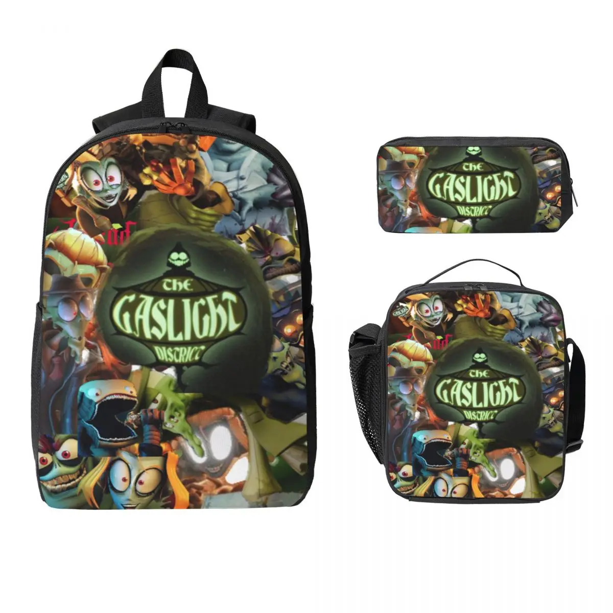 3Pcs The Gaslight District Backpack Set for Girls Boys Pen Bags Bookbag Sets with Lunch Box For School Students Knapsack