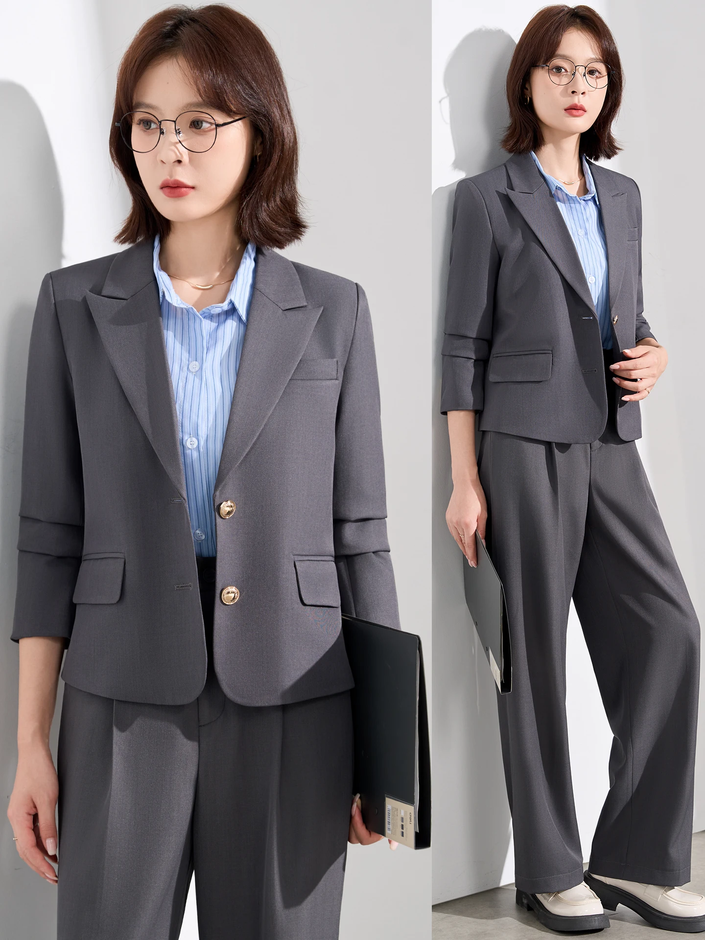 Gray Suit Jacket Women's Small Size 2026 New Spring Autumn Professional Clothing University Students Interview Formal West Set
