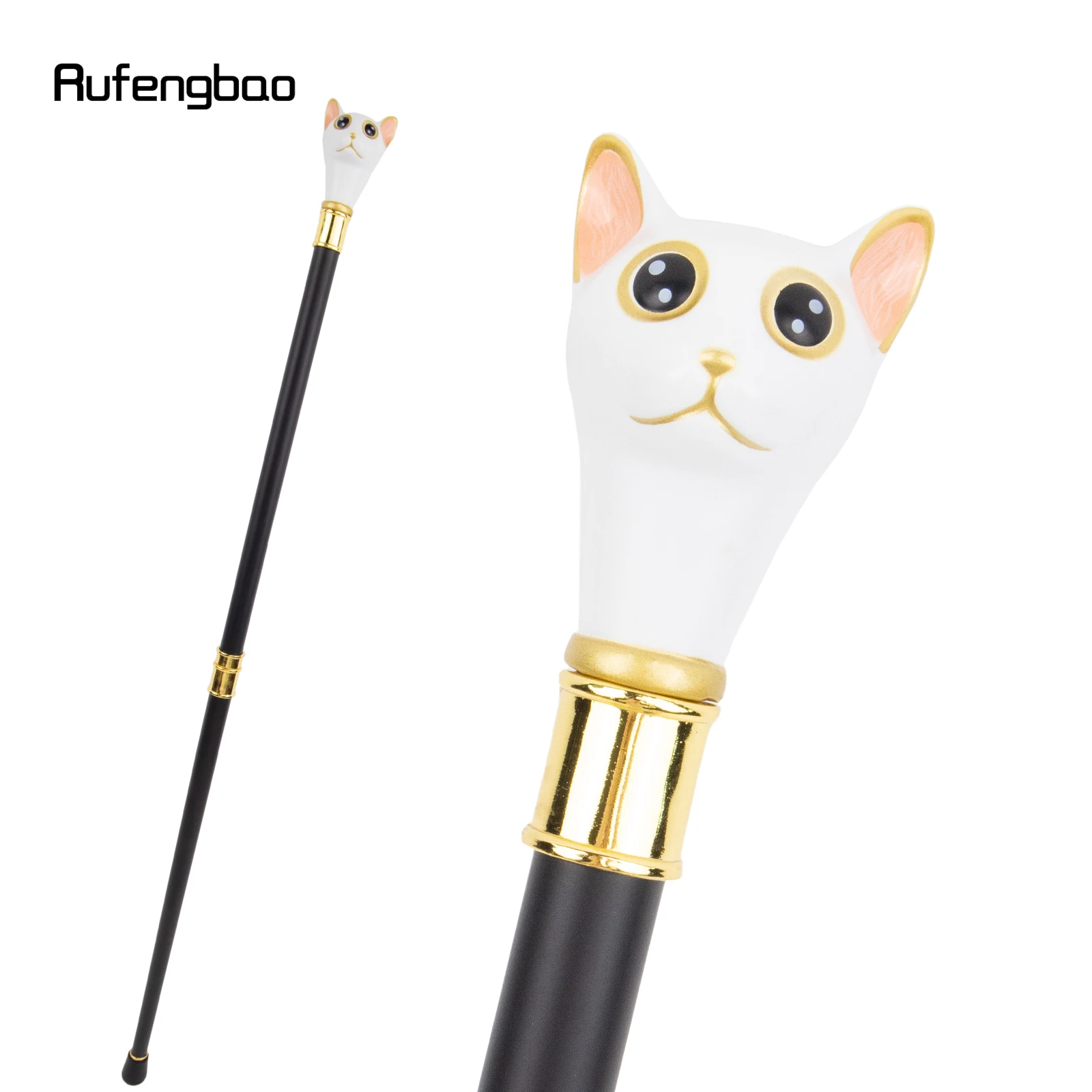 Gato Dourado Branco Vara para Gentleman Kitten, Moda bengala, Botão de crochê, 93cm