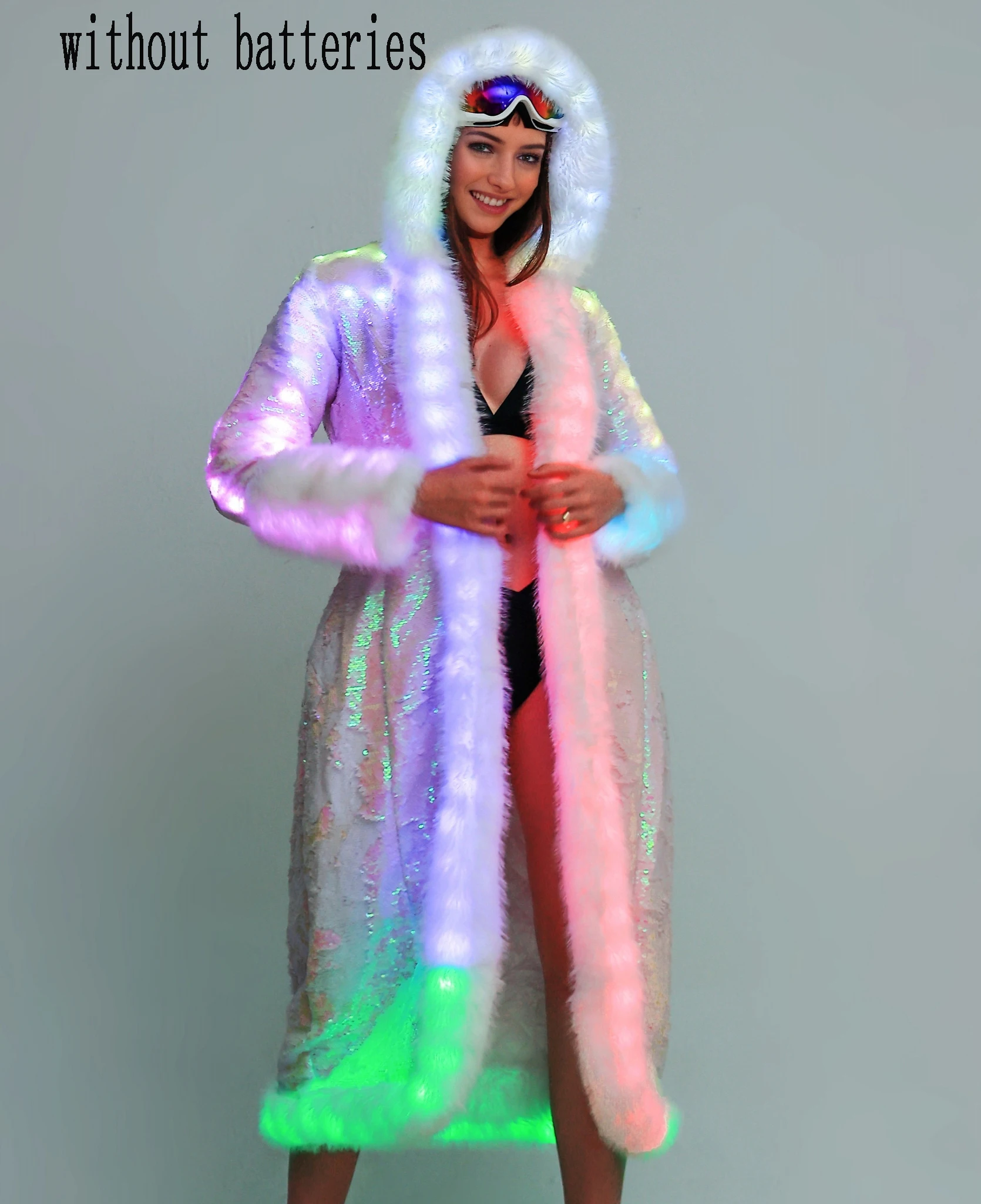 

Plus-size Women's Faux Fur Coat LED Sequins Fashion Personality Women's Faux Fur Coat Stage Festival Performance Party Dress