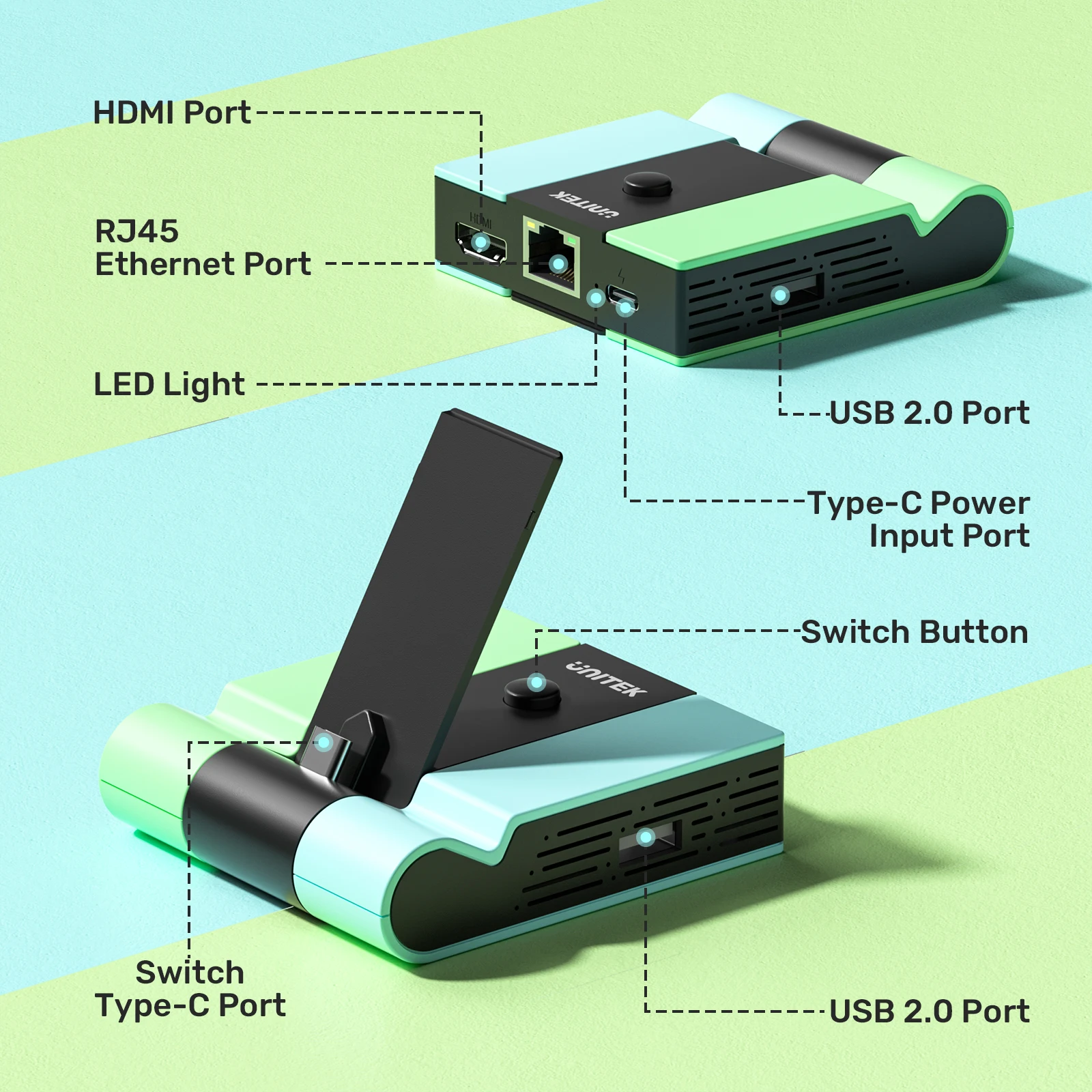 แท่นวางแบบพกพาสำหรับเครื่องเล่นเกม Nintendo Switch ชนิด Type C เป็น HDMI 1080P 60Hz พร้อมพอร์ต USB 2.0 Gigabit Ethernet รองรับการชาร์จ PD 45W