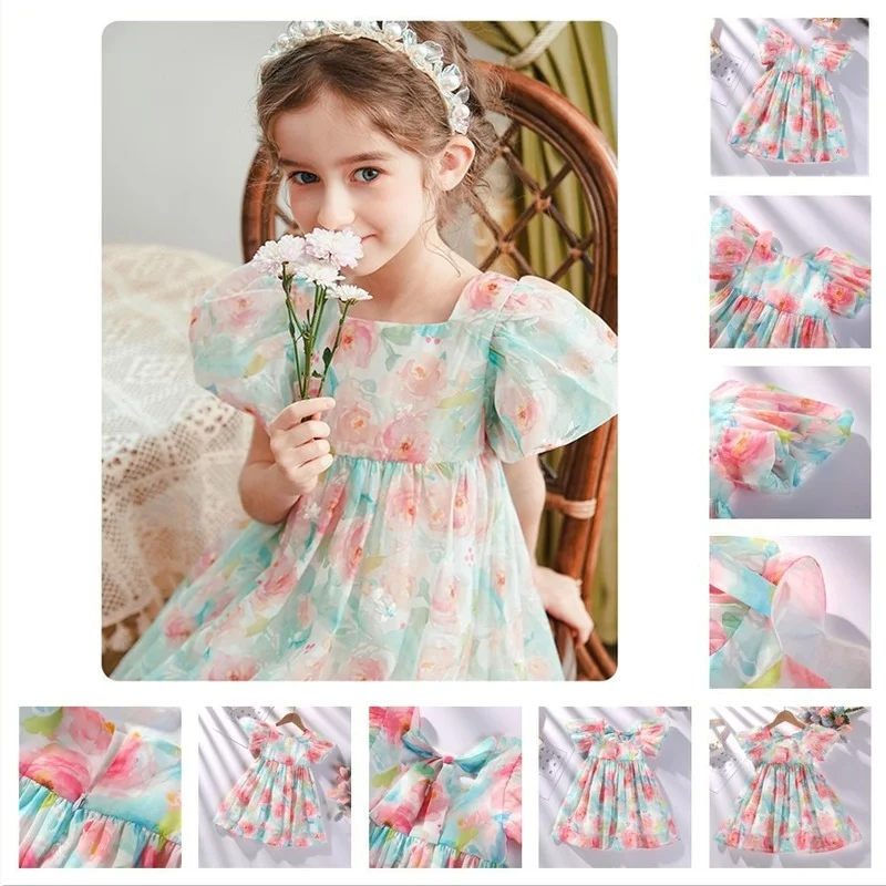 

Summer Baby Girl Princess Floral Dress Puff Sleeve Embroidery Toddler Girl Vintage Flower Vestido Pastoralism Baby Clothes CL883