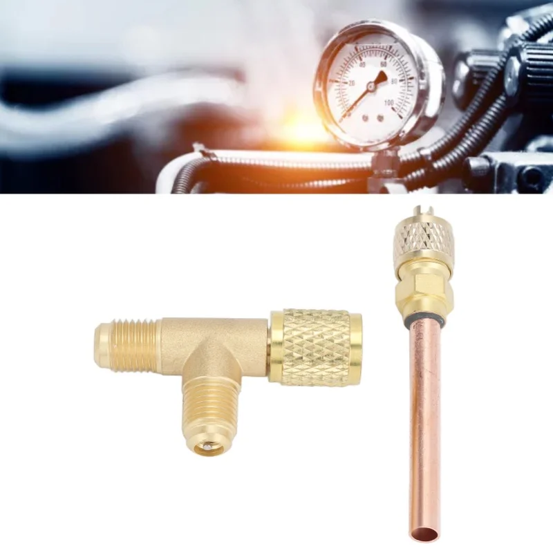 Vacuum Gauge Adapter 1/4in SAE Tee Built In Valve Core Quick Connection Double Sealing For R22 R12 R134
