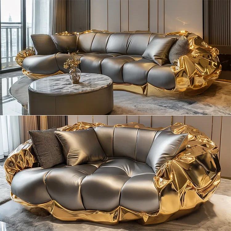 Specjalna konstrukcja mebli do salonu Wygodny zestaw skórzana czarna sofa