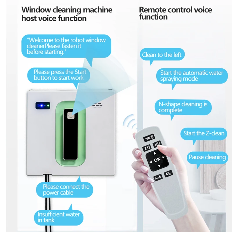 Lavavetri Robot spruzzatore d'acqua telecomando assistente vocale strumento di pulizia elettrico ultrasottile per pareti di piastrelle di vetro di Windows