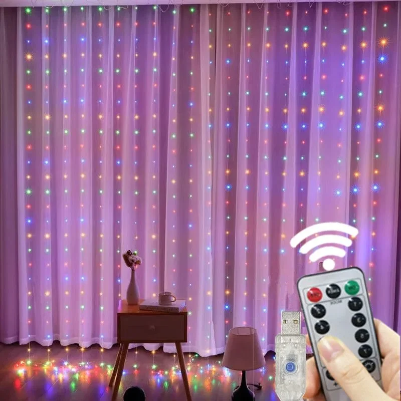

Home Holiday Decoration Festival Decor Remote Control LED Garland Curtain Light USB 8 Modes Fairy Lights For New Year Lamp 2025