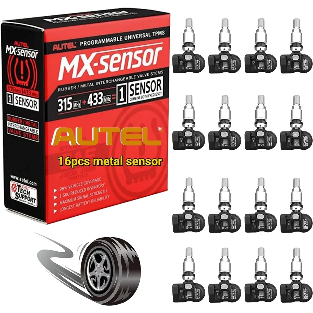 Autel MaxiTPMS MX Sensor 16pcs Pack Metal Stem 315/433MHz TPMS Sensor Universal Tire Sensor Programmed by TPMS Tool