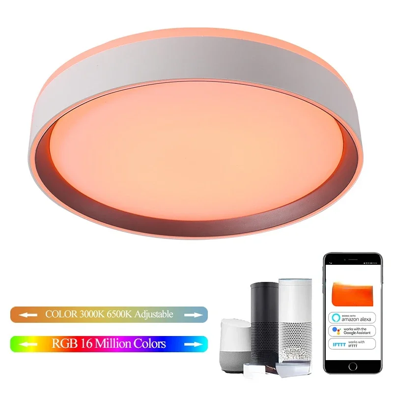 45w smart wifi rgb ultra slim thin tuya voice embedded controlled dimming vintage flush ceiling night lights for the ceiling