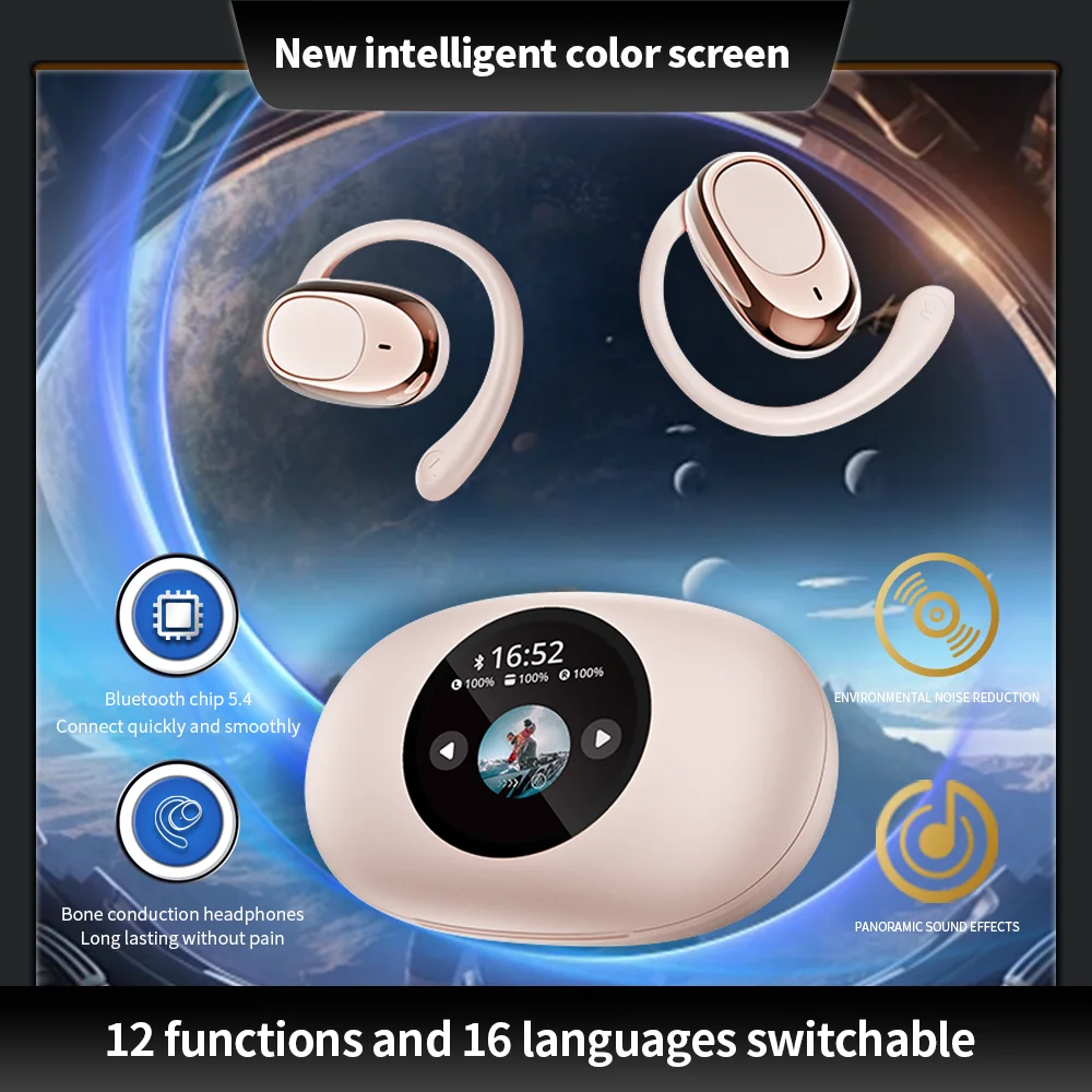 Open hanging wireless Bluetooth earphones 5.4 color screen touch multifunctional earphones ANC active noise reduction