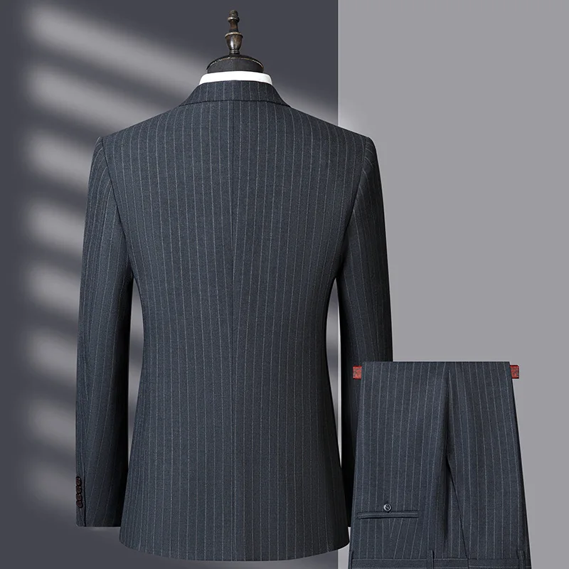 HH220Traje a rayas para hombre, traje de tres piezas, traje de boda formal informal de otoño de alta gama para hombre