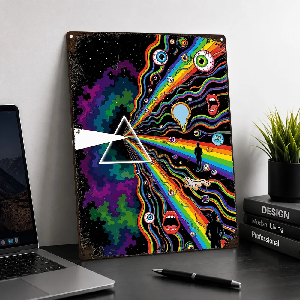 Pink Floyd Prism With Eyes Aluminum Poster Psychedelic Wall Art For Listening Room Personalized Metal Sign Band Fan Gift Idea