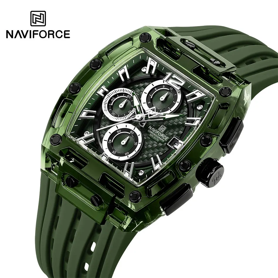 NAVIFORCE Army Sports Quartz Watches for Men Black Silicone Strap Military Marine Chronograph Wristwatch Man Relogios NF7105