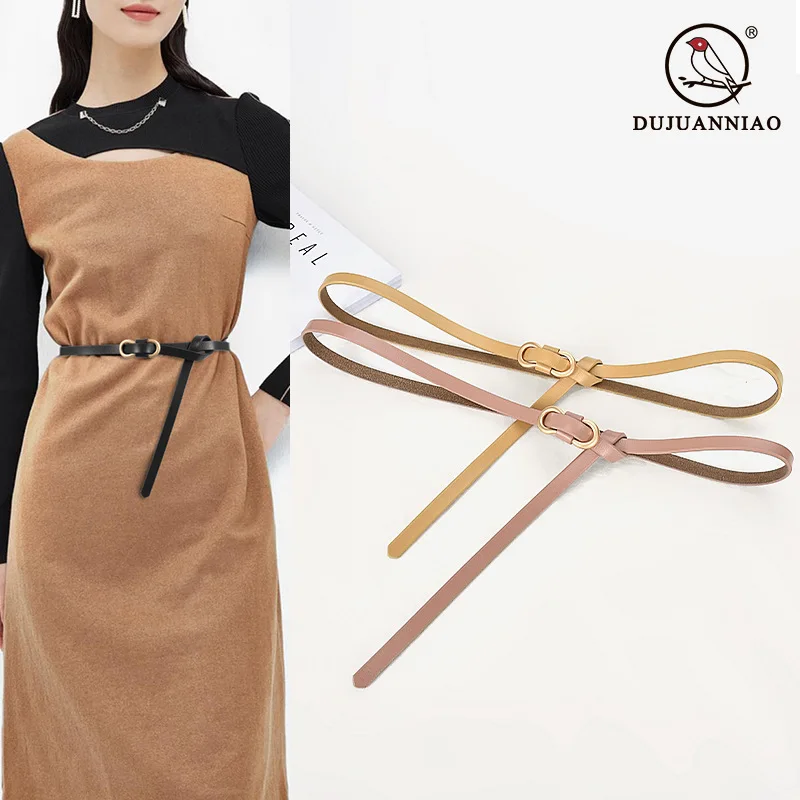 

New style women's genuine leather thin belt without hole design decorative belt dress versatile women's belt