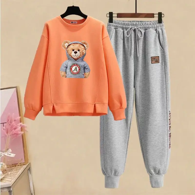 

Loose Bear Embroidery Sweatshirt And Pants Set Casual Sportswear Women's Two-Piece Suit Autumn Winter New Arrival Long Sleeve...