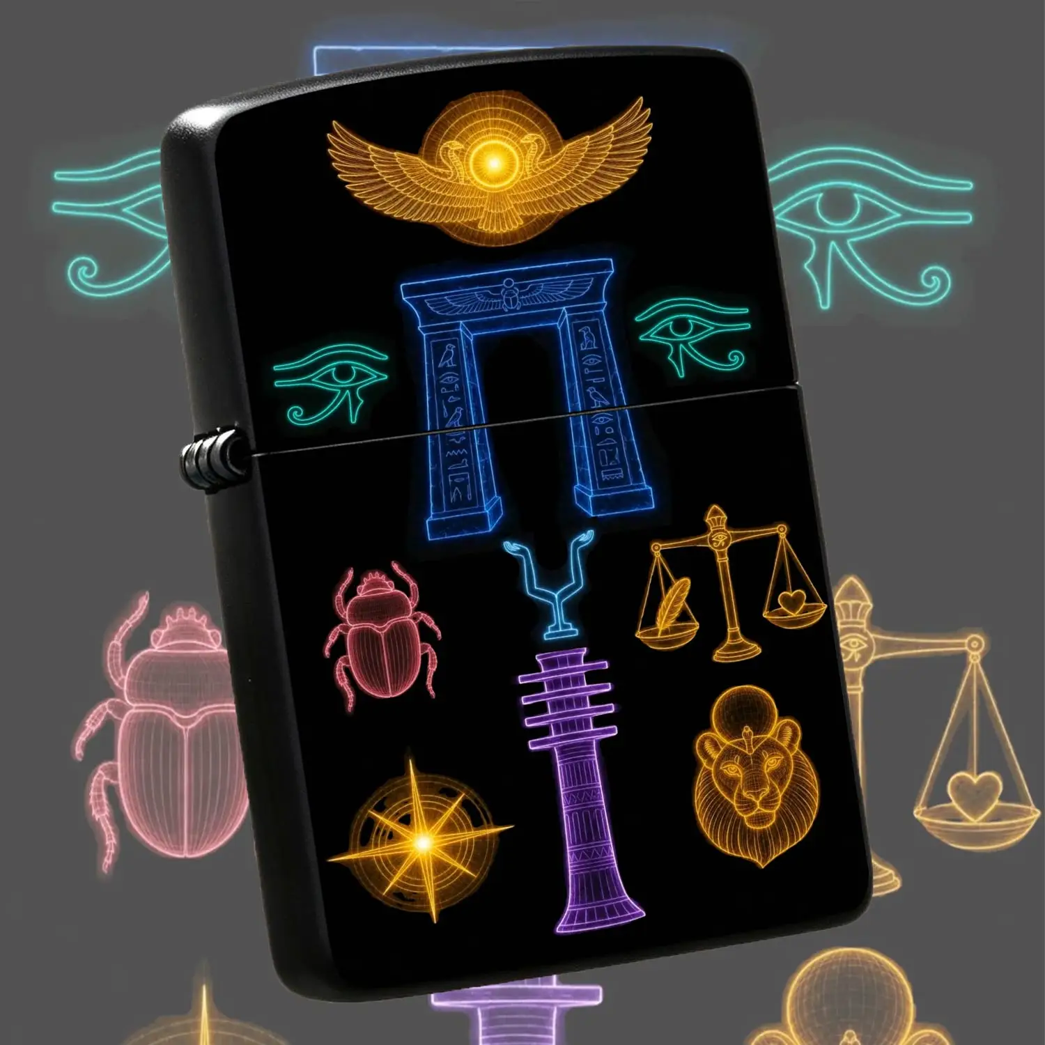Vintage Egyptian Myth Themed Neon Pattern Lighter, Mysterious Ancient Symbol Decor Portable Daily Ignition Accessory, Multi-scenario Usable Aesthetic Creative Gift for Culture Enthusiasts A Humorous A A Humorous And Interesting Lighter