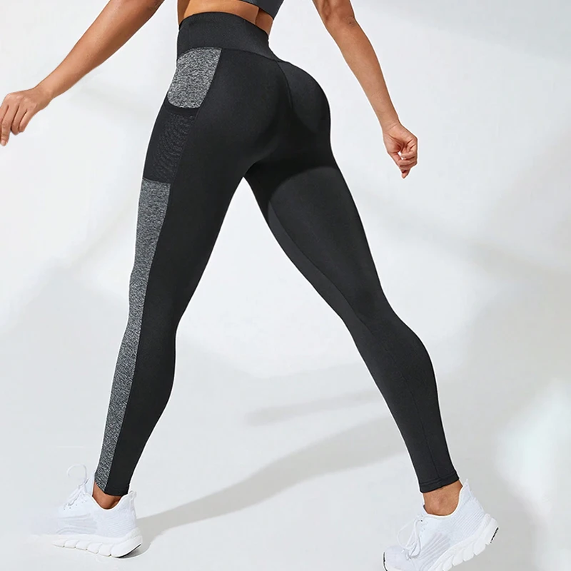 Mesh Colorblocked High Waist Yoga Pants with Pockets Leggings for Women Tummy Control Workout Leggings for Women