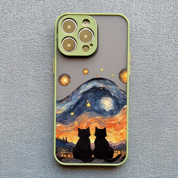Künstlerische schwarze Katze Sternennacht Handyhülle für iPhone 17 15 14 13 12 11 Pro Max 12 16 Mini XS X XR 14 15 Plus stoßfeste Schalen – Detail 12