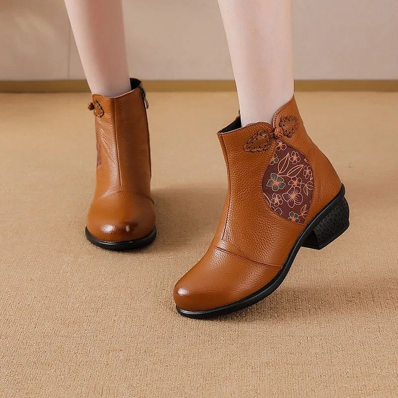 

Feerldi retro ethnic roman western boots woman platform heels plush ankle boots ladies mom teardrop print gothnic booties