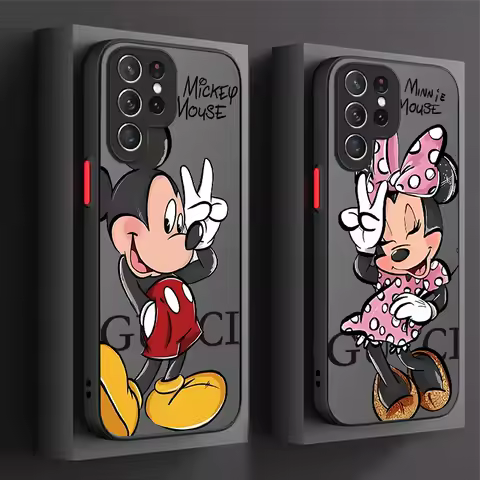 Fashion Mickey Minnie Love PC Matte Case For Samsung Galaxy S24 S23 S22 Ultra S21 S20 FE S10 Plus A15 A25 A35 A55 5G Note 20 10