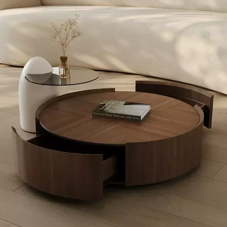 Design Nature Solid Wood Plywood Round Coffee Table and Durable 3C Reinforced Glass Penguins Side Table For Home Indoor