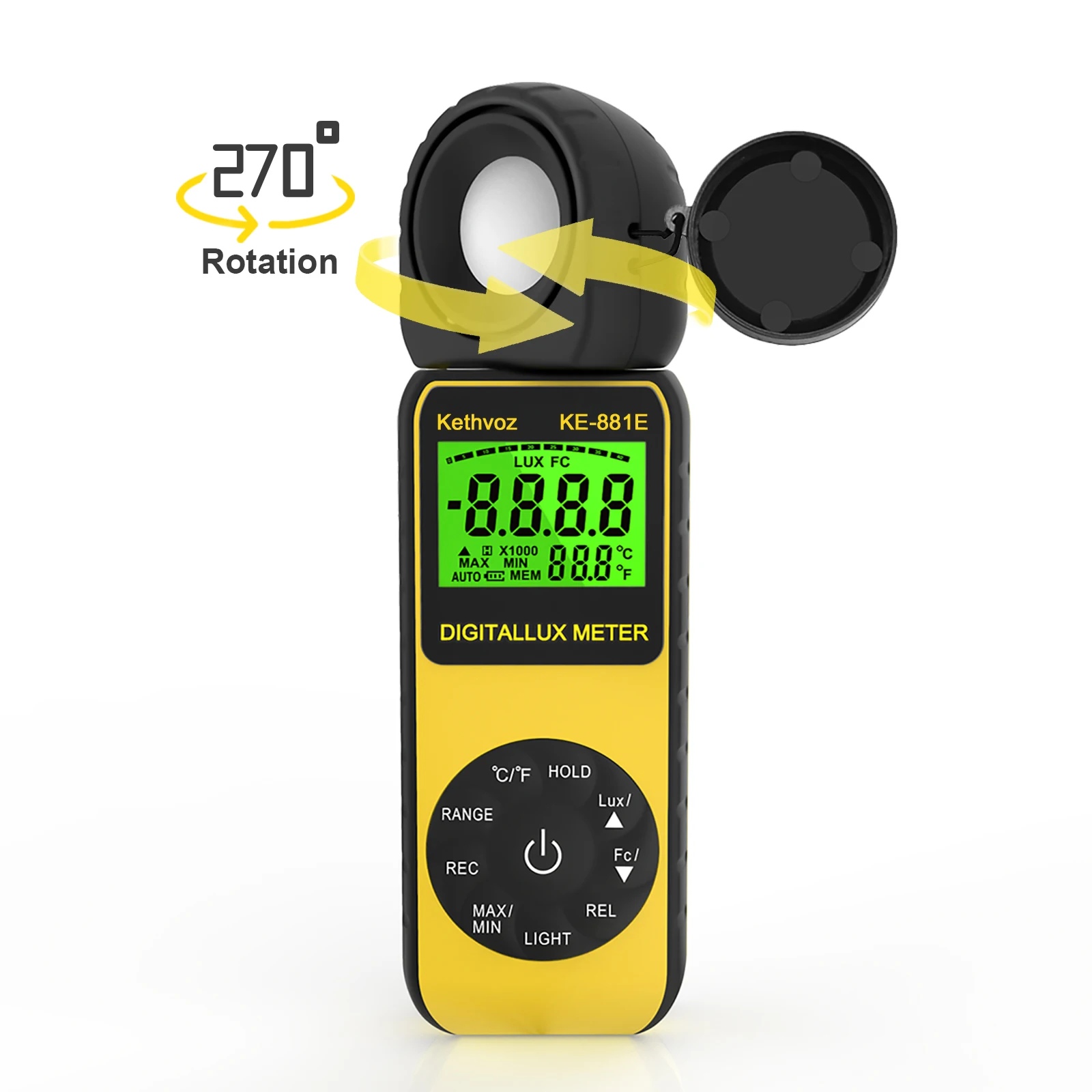 Handheld Light Meter BT-881E- Digital Illuminance Meter with 0.01300,000 Lux (0.0130,000 FC), 270º Rotating Sensor, Temperature