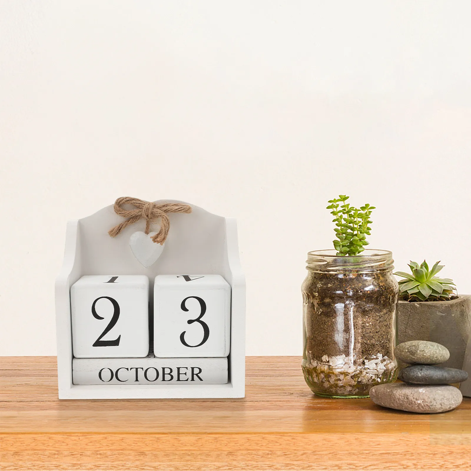 

1pc Wooden Perpetual Calendar Ornament White European Rural Style Home Office Decor Photography Prop Print Craft Desk