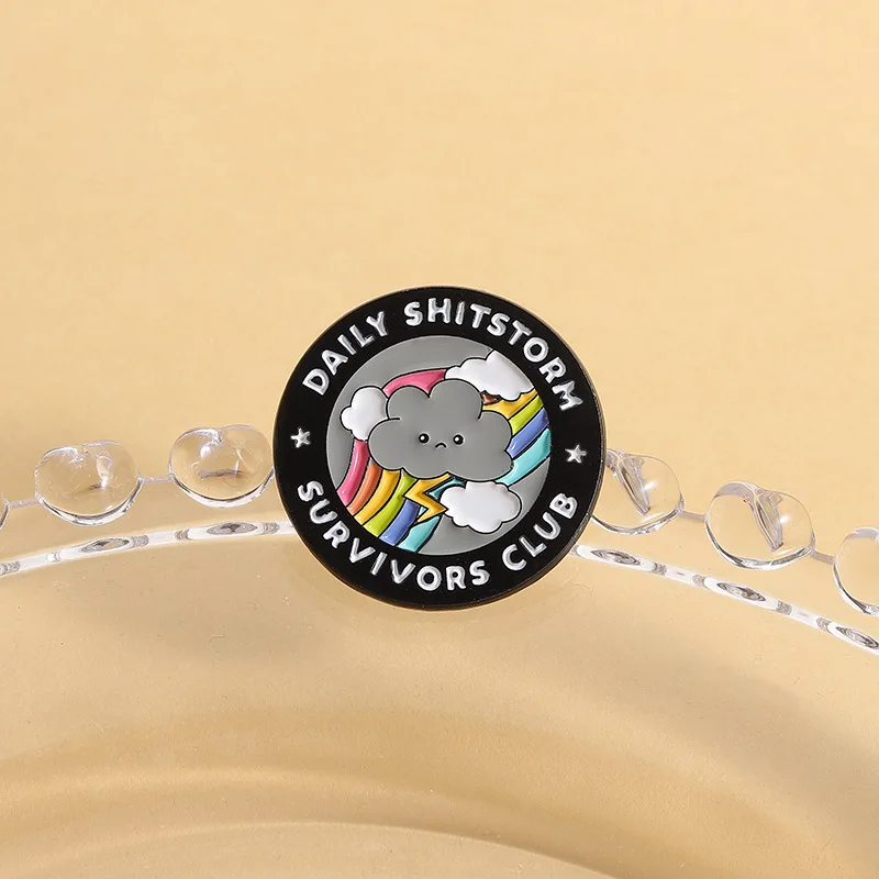 Rainbow Storm Cloud Enamel Pins Survivor Club Brooch Lapel Pins Badge On Backpack Clothing Accessories Fashion Ornament Friends