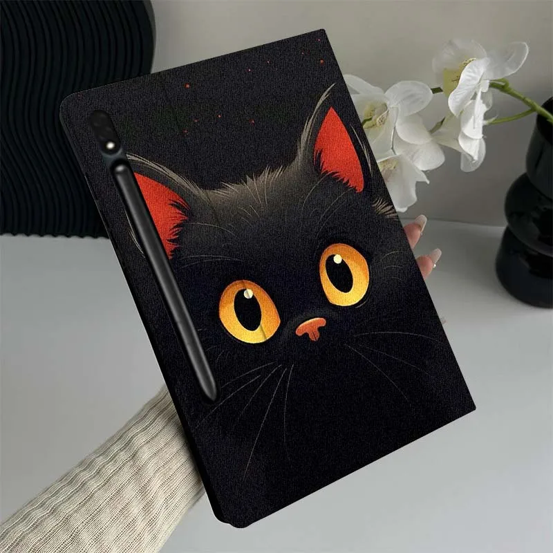 

Creative Cute Black Cat Pattern For Samsung Galaxy Tab S10 S9 S8 S7 Lite FE Plus Scratch resistant Pen Tray Tablet Case Gift
