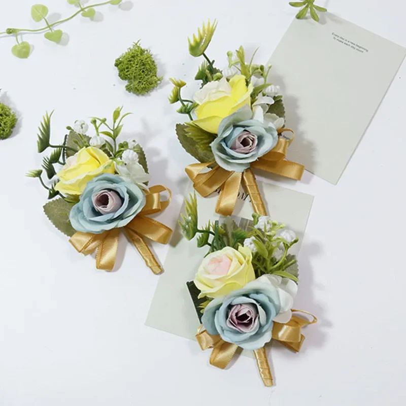 أنيقة زهرة اصطناعية المعصم الصدار بروش العريس رفقاء العروة وهمية زهرة الورد دبابيس اكسسوارات حفلات الزفاف #4