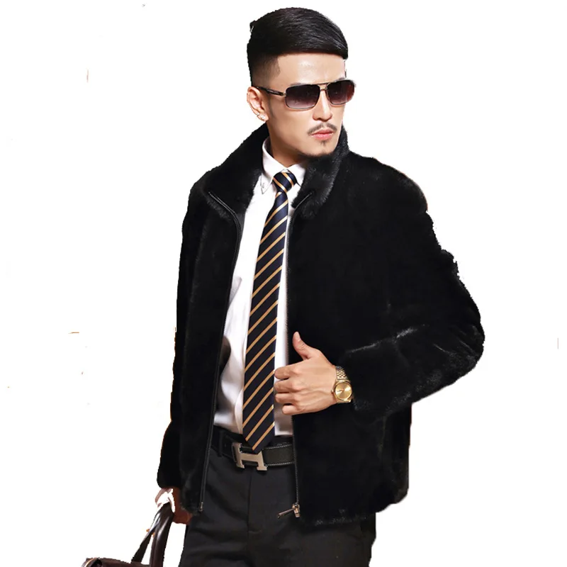 2021 Boutique Imitation Fur Mink Fur Coat Men's Black Fur Coat Plus Size European and American Coat Men's