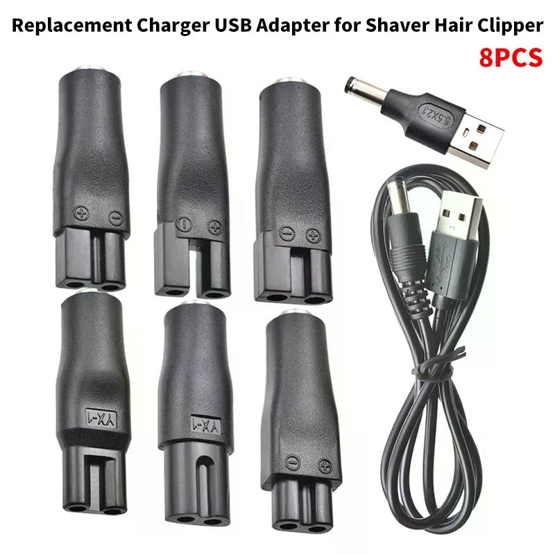 8pcs Power Cord 5V Replacement Charger USB Adapter Cable DC Converter Universal for All Kinds Of Electric Shaver Hair Clippers