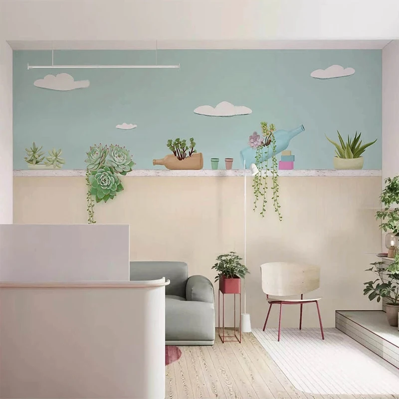 

Hand Painted Cartoon Plants Pattern Wall Mural for Bedroom Living Room Sofa Background Decor Custom 3D Stereo Wall Covering