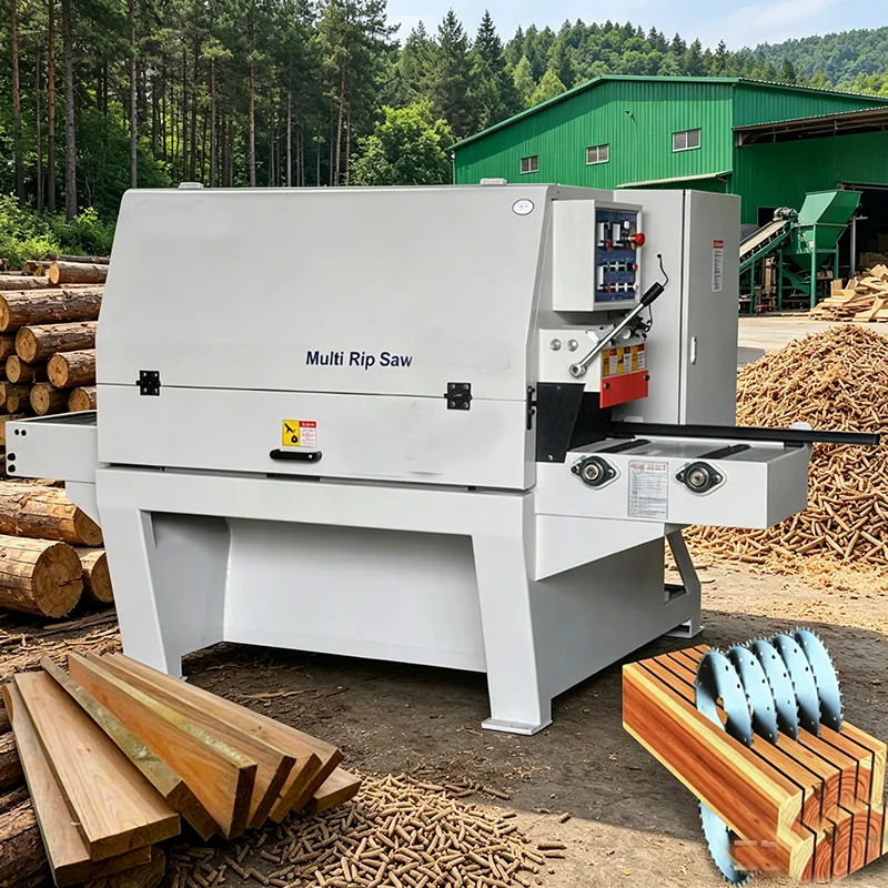 Heavy Duty Timber Multi Rip Saw Machine Smooth Feeding Round Log Slitting Saw for Wood Factory