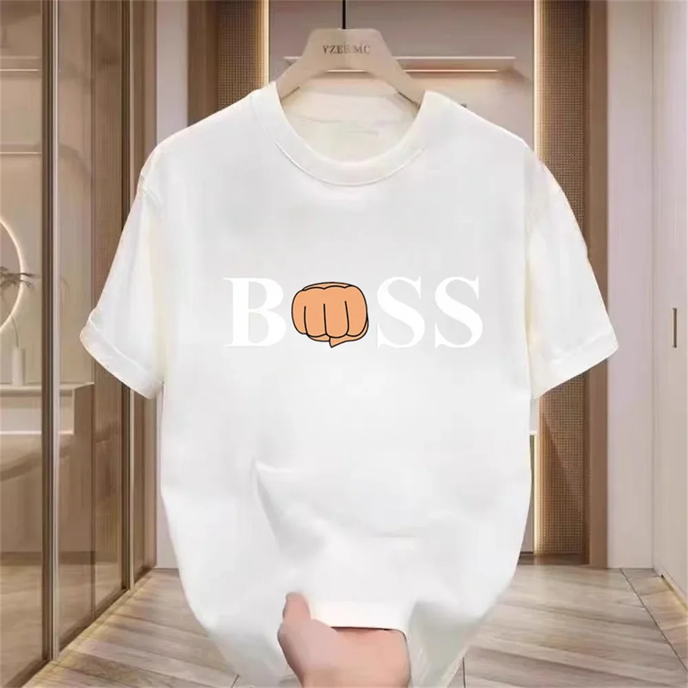 2026 جديد الصيف الفاخرة الرجال موضة بوس تي شيرت مطبوع القطن الخالص Crewneck الاتجاه غير رسمي Y2K الراقية جودة عالية