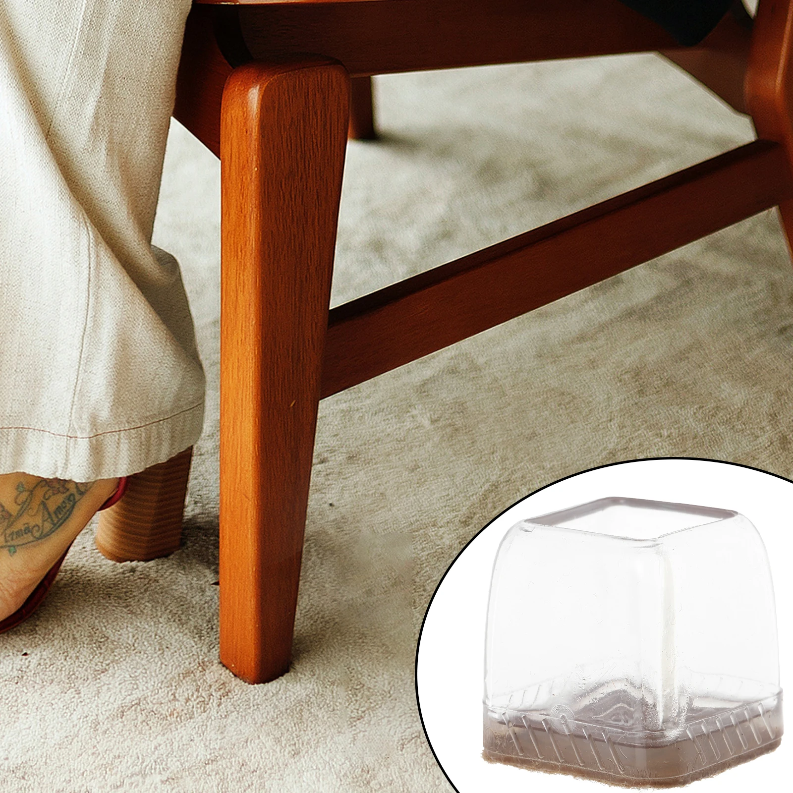 

4 Pcs Furniture Feet Pads Table Leg Protectors Chair Covers Transparent Square 19-25mm Silicone Floor Protectors