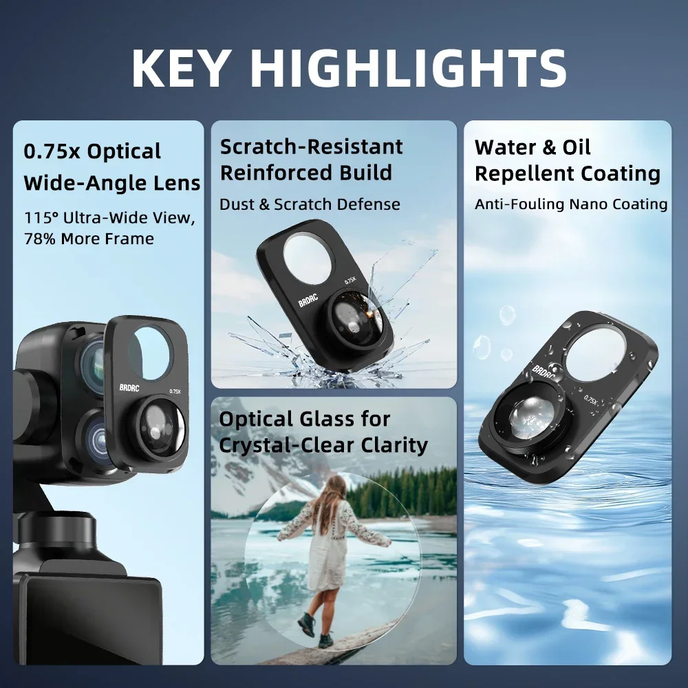 BRDRC Weitwinkelfilter für DJI Osmo Pocket 4P Kamera Zubehör Aufsteckbarer Weitwinkel-Optikglasfilter – Detail 2