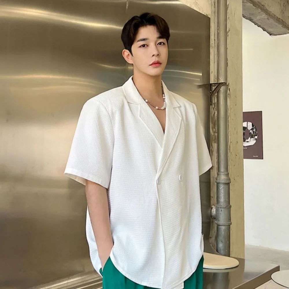 Men's Casual Shirt — Relaxed Fit Textured Fabric Notched Collar Short Sleeve  Lightweight Summer Style Button-Up Top 2026 New