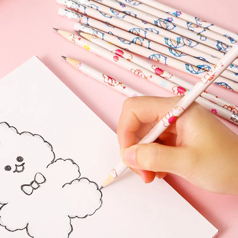 10PCS Graphite Pencil Korean Style Kawaii Pencil With Eraser Student Stationery For Children School Writing Drawing Art Supplies