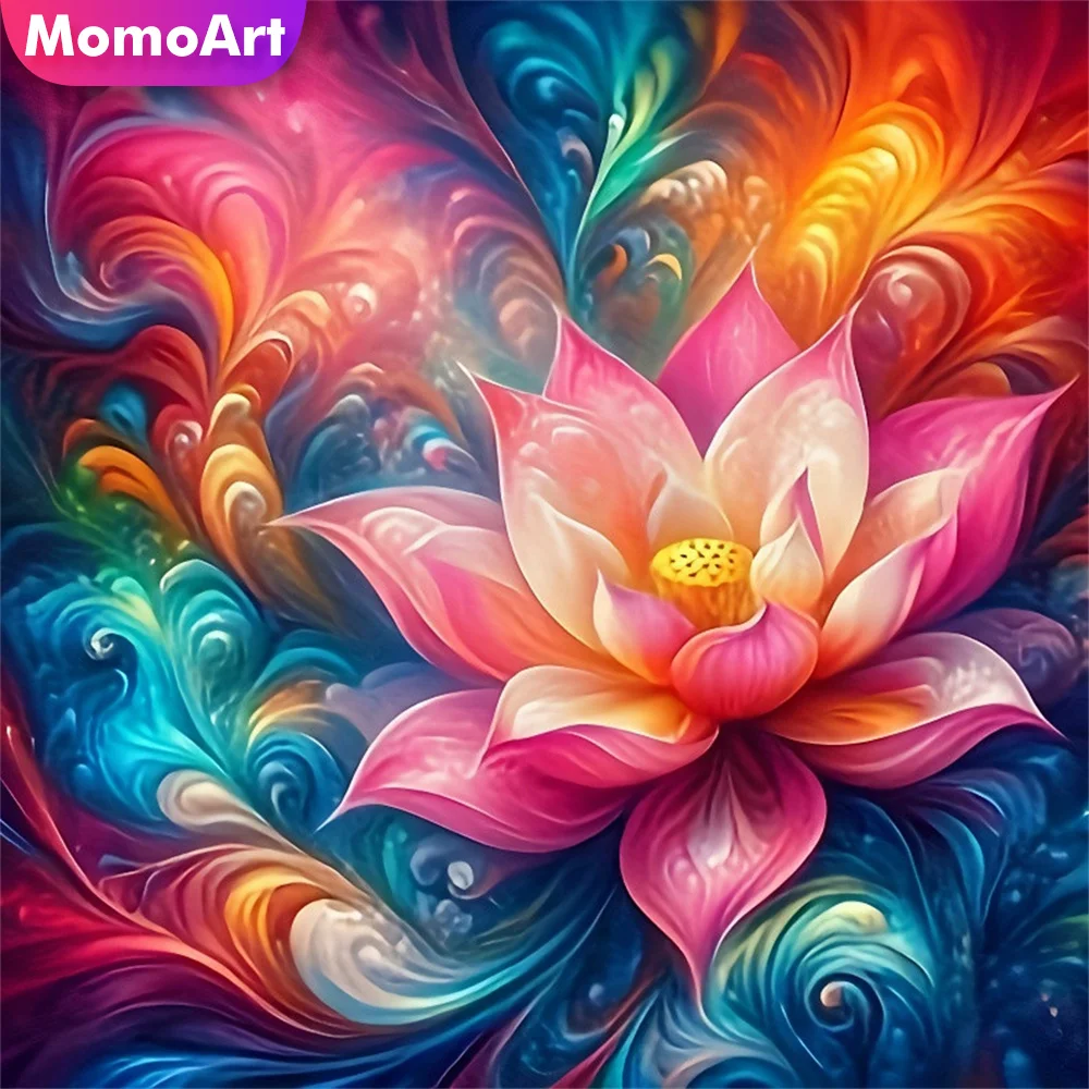 Momoart Diamant-Mosaik, Blumen-Kreuzstich-Kunstgemälde, Lotus-Muster für Erwachsene, Anfänger, Stickerei, Zuhause, Wohnzimmer, Kunsthandwerk