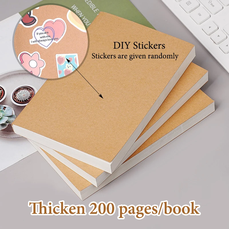 A5 B5 Notebook,Thick 100 And 200 Sheets/Book,kraft Paper Cover DIY Stickers Blank inside page Office Study Notes Supplies CS-83