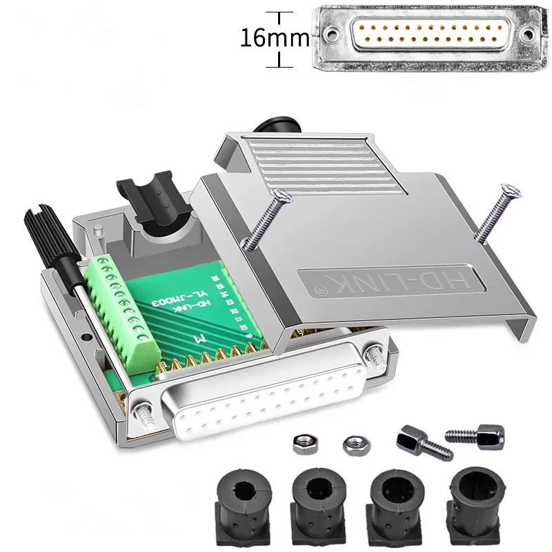 معدن D-SUB 25pin DB25 موصل محطات لوحة القطع محول 25Pin محطة لحام غطاء معدني مجاني الإسكان