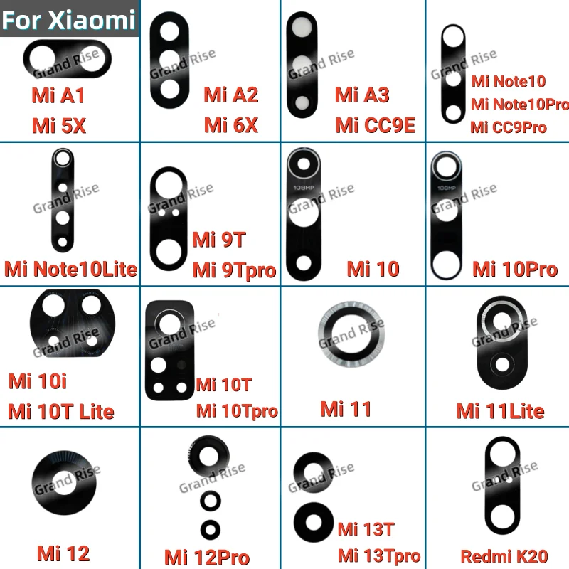 Rear Camera Glass Lens For Xiaomi A1 A2 A3 Mi5X 6X CC9E Note10 Pro Lite Mi9T Pro Mi10 10i 10T Pro Lite Mi11 Mi12 Mi13T Pro K20