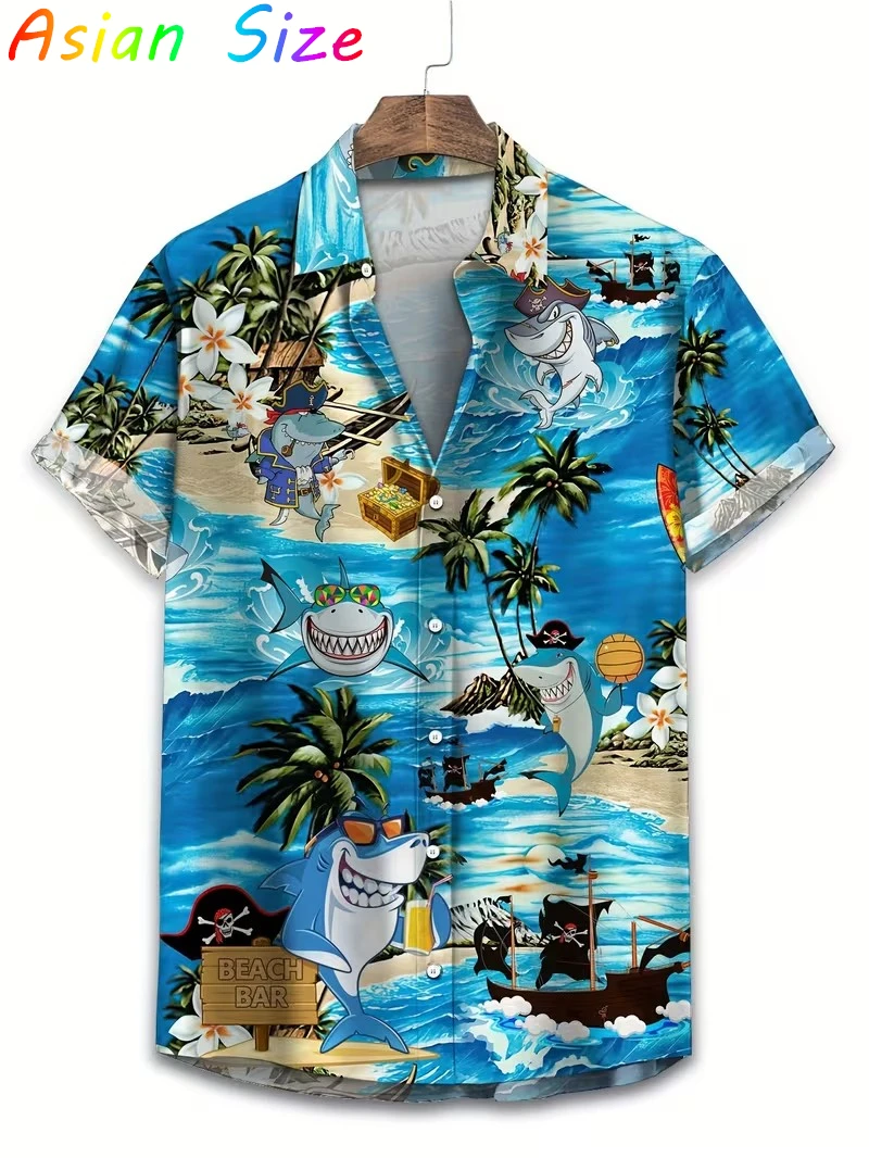 

2025 Men's Tropical Beach Vocation Lapel Camisa Hawaiian Shirts Shark Pineapple 3d Printed Fashion Unisex Short Sleeve Blouses