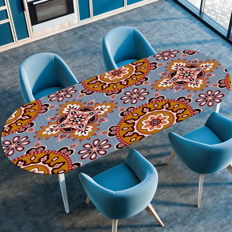 Oval-shaped Tablecloth, Waterproof, Oil-proof, No-wash, Heat-resistant Tablecloth, Printed Elastic Tablecloth