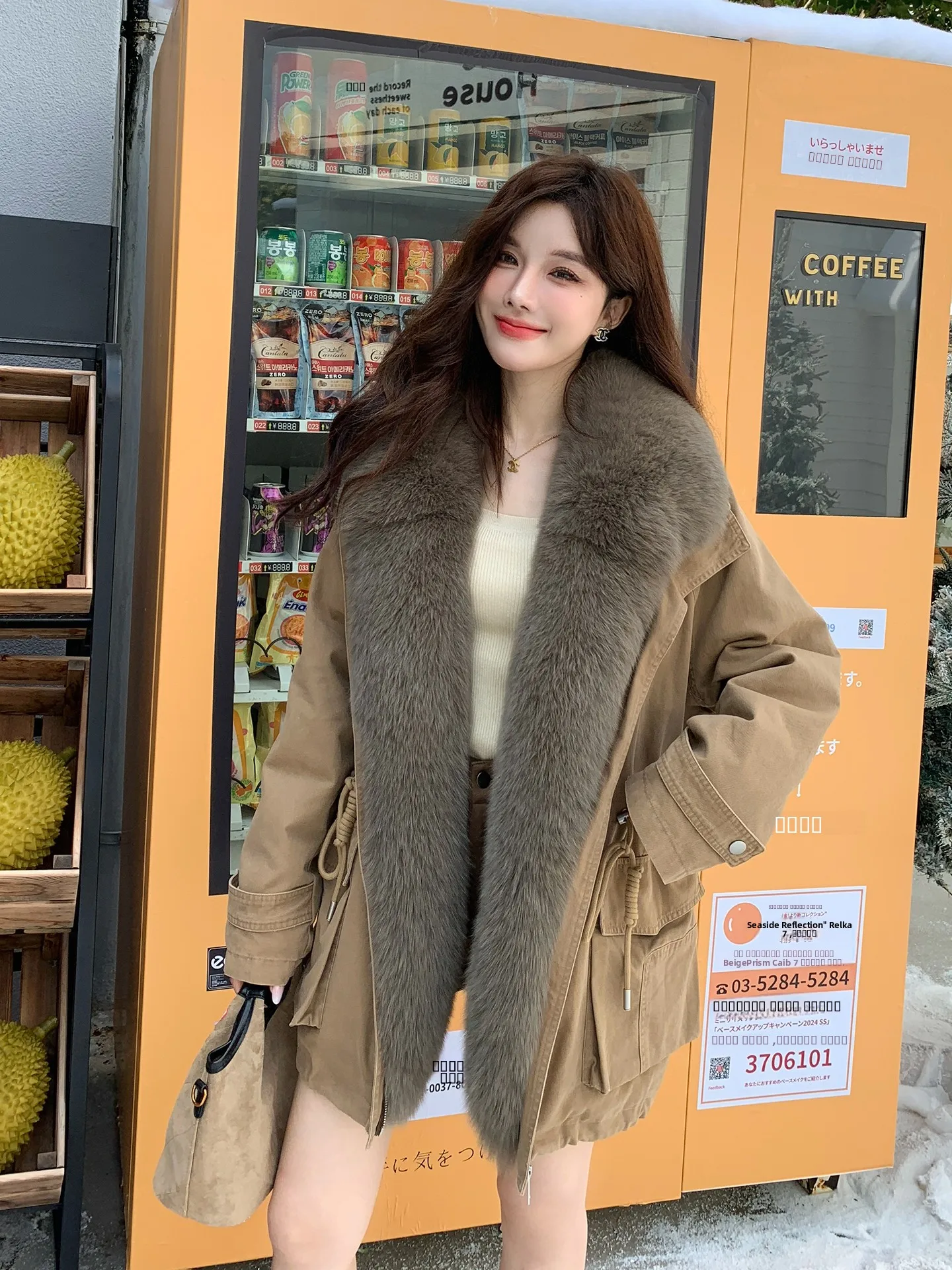 

Парка Jingtang с меховым воротником и гусиным пухом, средней длины, женская, теплая, модная, для работы, зимняя верхняя одежда