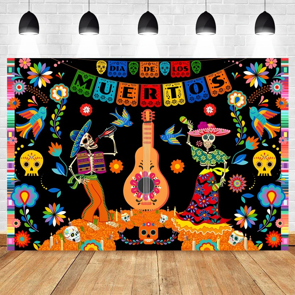 Mexico Day Of The Dead Backdrop Mexican Fiesta Sugar Skull Dia DE Los Muertos Dress-up Party Photography Background Photo Studio