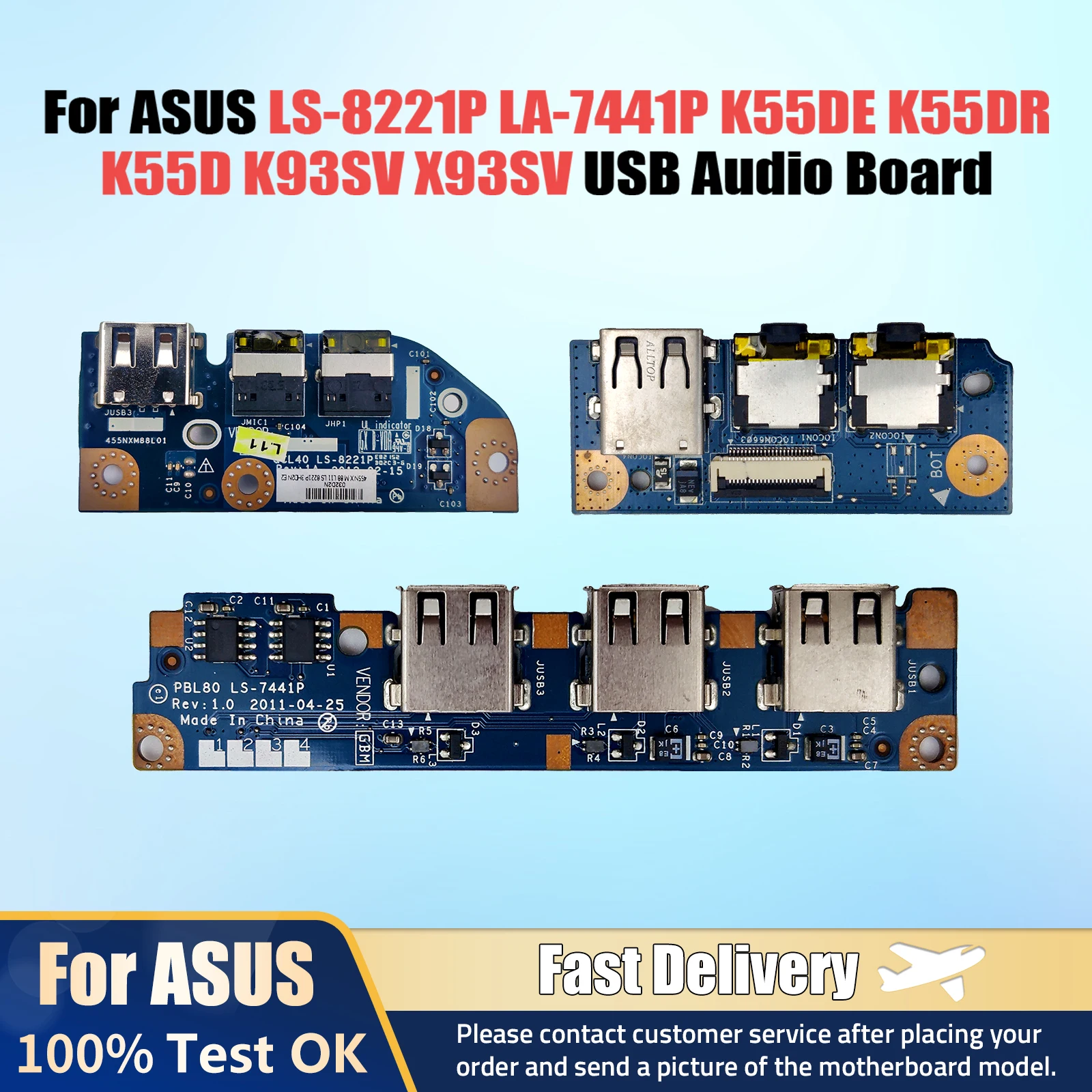 

For ASUS K55DE K55DR K55D K93SV X93SV 45VD K45V A45V laptop USB Board Audio Board LS-8221P LA-7441P 100% Tested Fast Ship